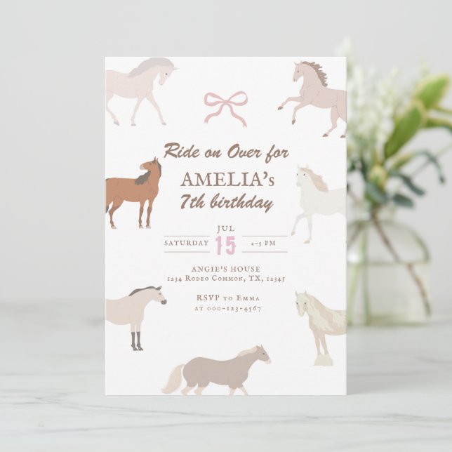 Invitación de cumpleaños de caballo Paseo de fiest (Anverso de pie)