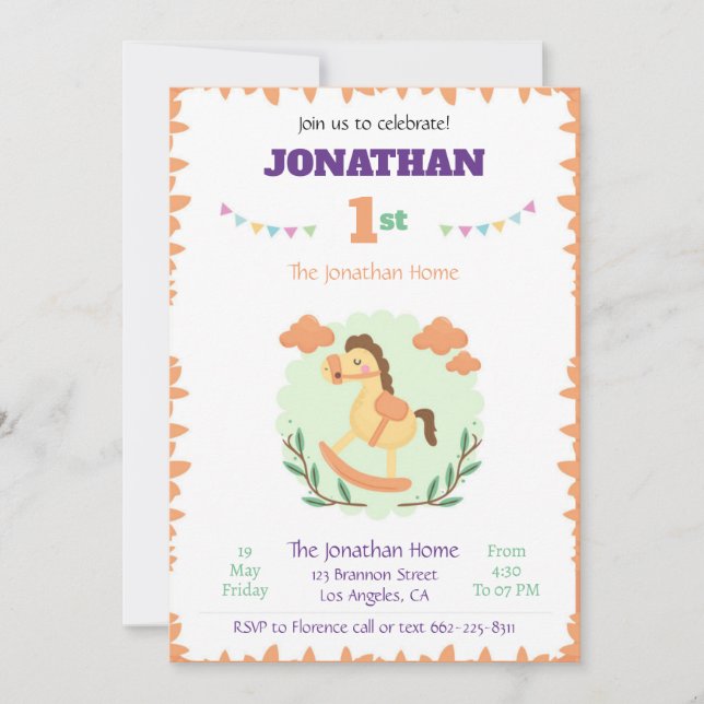 Invitación de cumpleaños de caballo plantilla anim (Anverso)