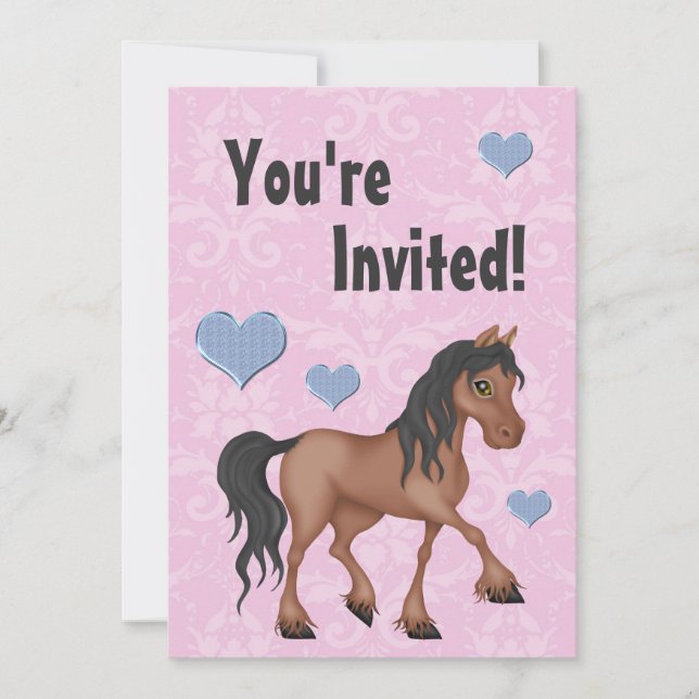 Invitación de cumpleaños de caballos y corazones r (Anverso)