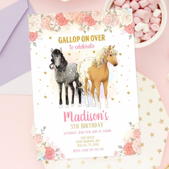 Invitación de cumpleaños de caballos y flores boni (Subido por el creador)