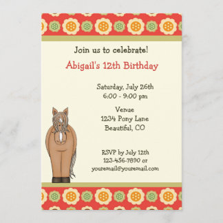 Invitación de cumpleaños de caballos y flores para