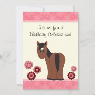 Invitación de cumpleaños de caballos y flores para