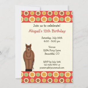 Invitación de cumpleaños de caballos y flores para