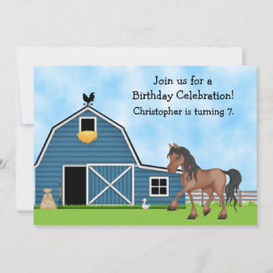 Invitación de cumpleaños de caballos y granjas par