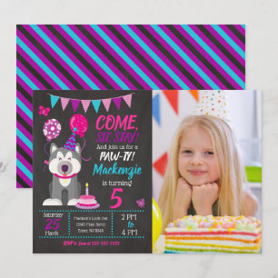 Invitación de cumpleaños de cachorrita Paw-ty Husk