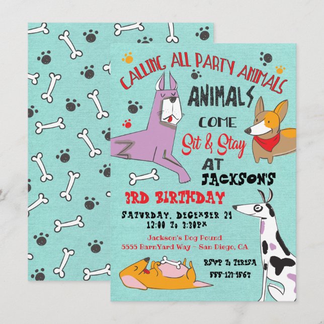 Invitación de cumpleaños de cachorro (Anverso / Reverso)