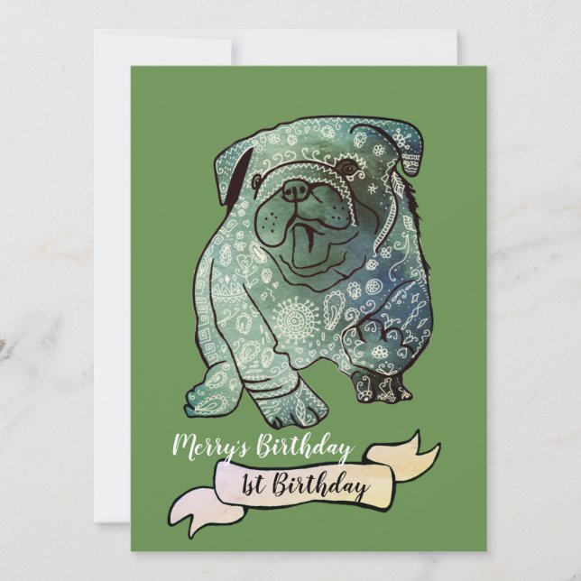 Invitación de cumpleaños de cachorro Bulldog Bulld (Anverso)