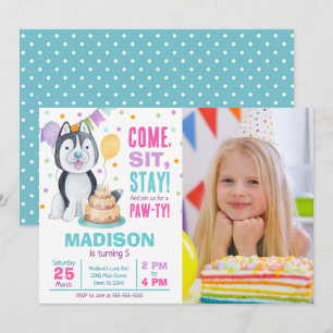 Invitación de cumpleaños de cachorro Foto de niña
