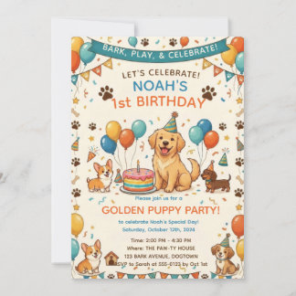 Invitación de cumpleaños de cachorro Golden Retrie