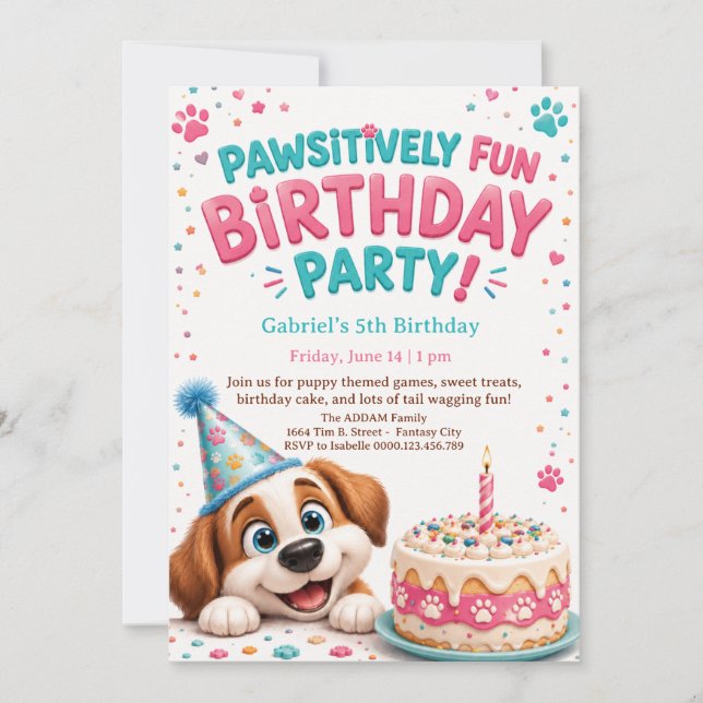Invitación de cumpleaños de cachorro lindo para ni (Anverso)