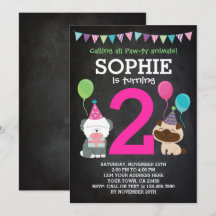 Invitación de cumpleaños de cachorro para chicas, 