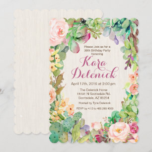 Invitación de cumpleaños de cactus floral suculent