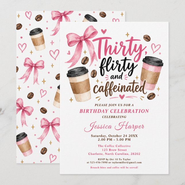 Invitación de cumpleaños de café (Anverso / Reverso)