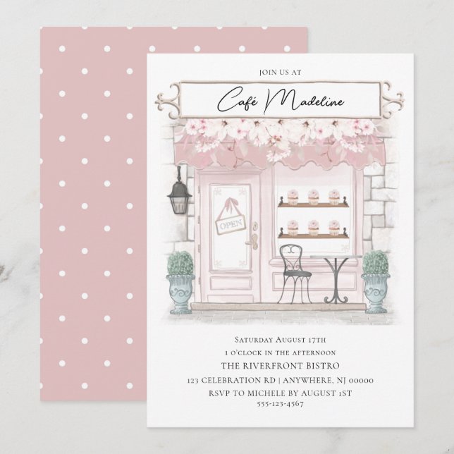 Invitación de cumpleaños de café parisino (Anverso / Reverso)