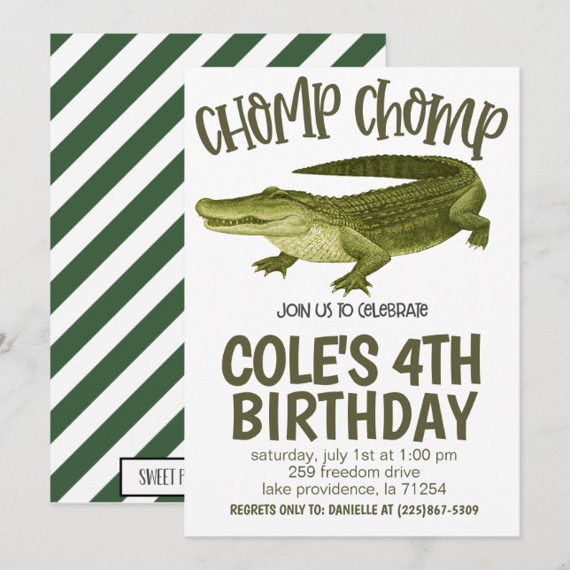 Invitación de cumpleaños de caimán (Anverso / Reverso)