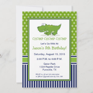 Invitación de cumpleaños de caimán azul y verde
