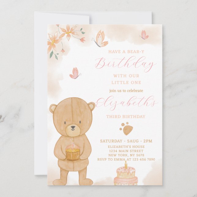 Invitación de cumpleaños de Cake Teddy (Anverso)