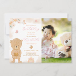 Invitación de cumpleaños de Cake Teddy con foto