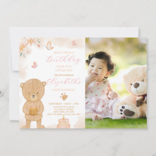 Invitación de cumpleaños de Cake Teddy con foto