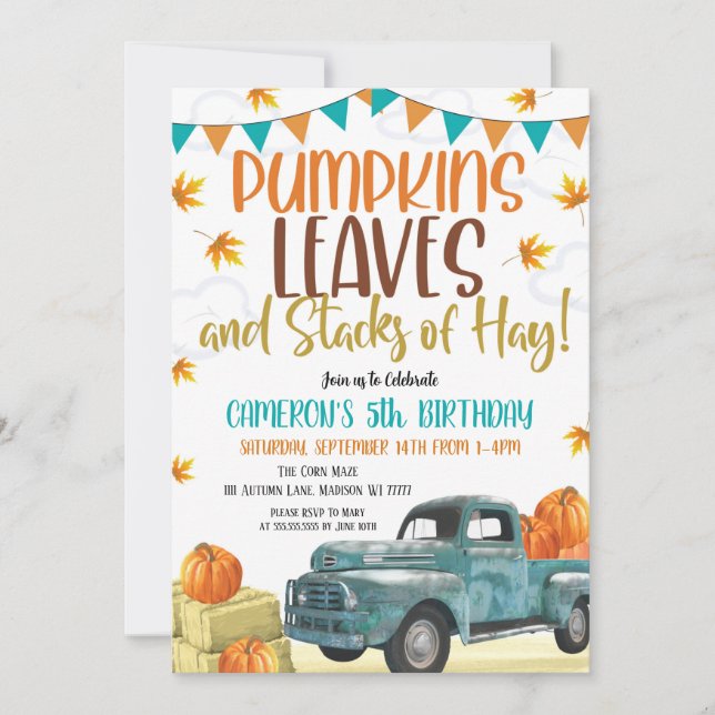 Invitación de cumpleaños de calabaza (Anverso)