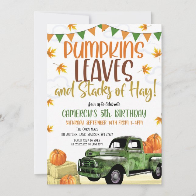 Invitación de cumpleaños de calabaza (Anverso)