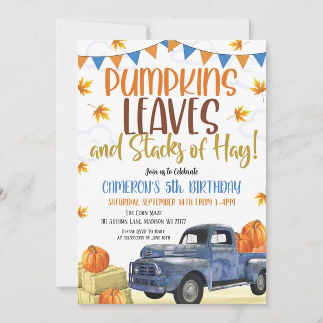 Invitación de cumpleaños de calabaza (Anverso)