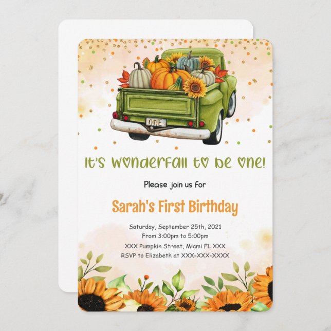 Invitación de cumpleaños de calabaza (Anverso / Reverso)