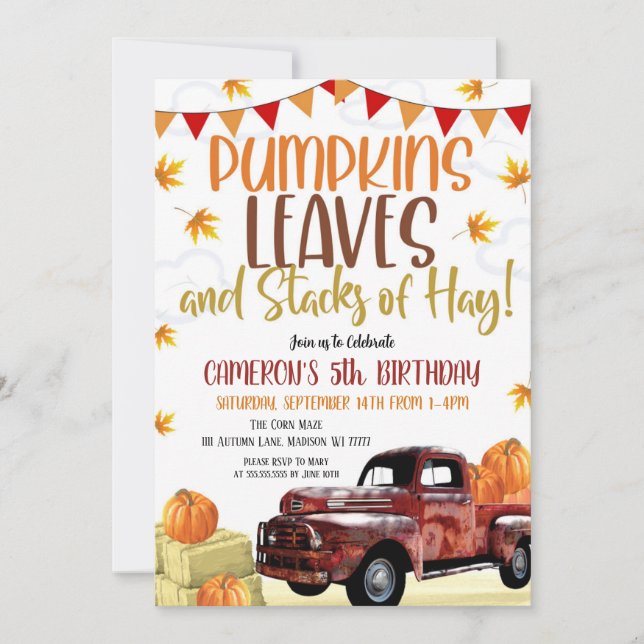 Invitación de cumpleaños de calabaza (Anverso)