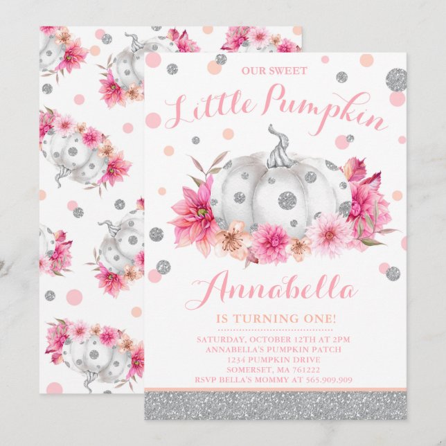 Invitación de cumpleaños de calabaza Calabaza de p (Anverso / Reverso)