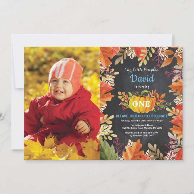 Invitación de cumpleaños de calabaza de niño (Anverso)