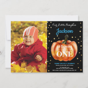 Invitación de cumpleaños de calabaza de niño en or