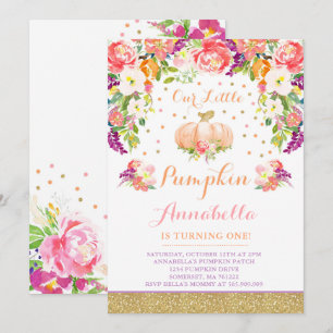 Invitación de cumpleaños de calabaza de oro rosa