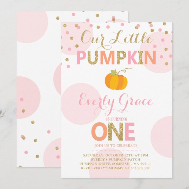 Invitación de cumpleaños de calabaza de oro rosa (Anverso / Reverso)