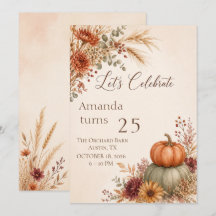 Invitación de cumpleaños de calabaza floral de oto