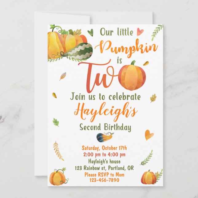Invitación de cumpleaños de calabaza Invitación de (Anverso)