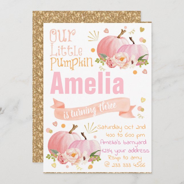 Invitación de Cumpleaños de Calabaza Invitación de (Anverso / Reverso)