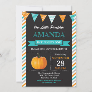 Invitación de cumpleaños de calabaza Naranja Aqua 