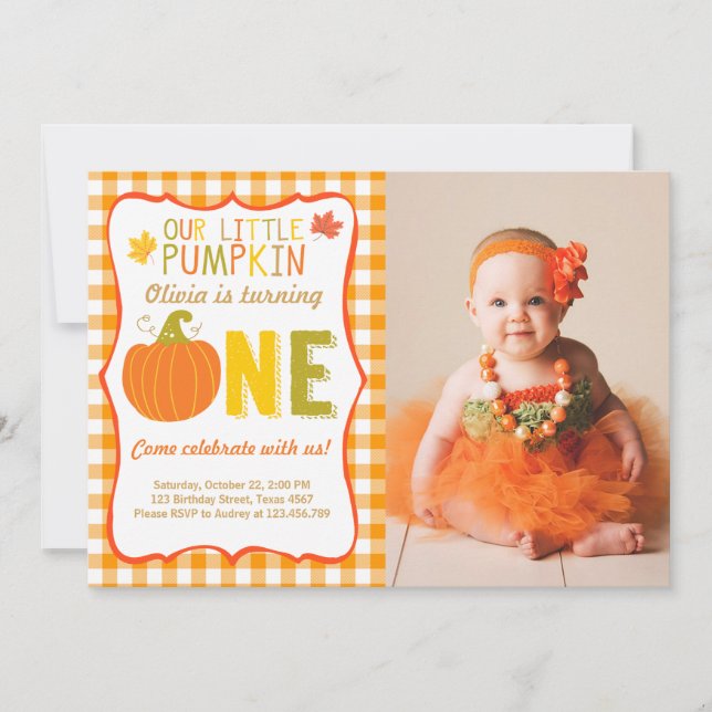 Invitación de cumpleaños de calabaza Naranja prime (Anverso)