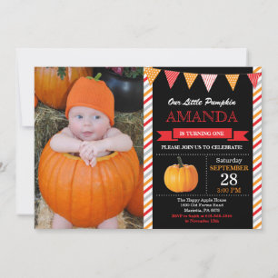 Invitación de cumpleaños de calabaza naranja y roj
