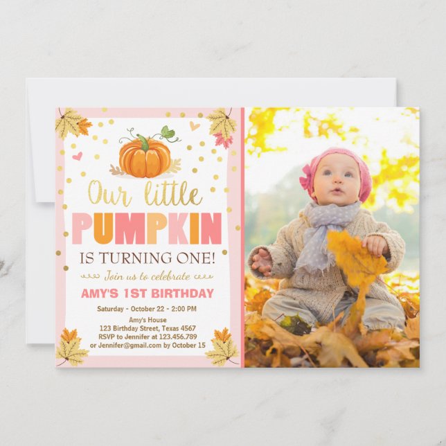 Invitación de cumpleaños de calabaza Primer cumple (Anverso)