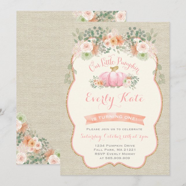 Invitación de cumpleaños de calabaza rusa Fiesta d (Anverso / Reverso)