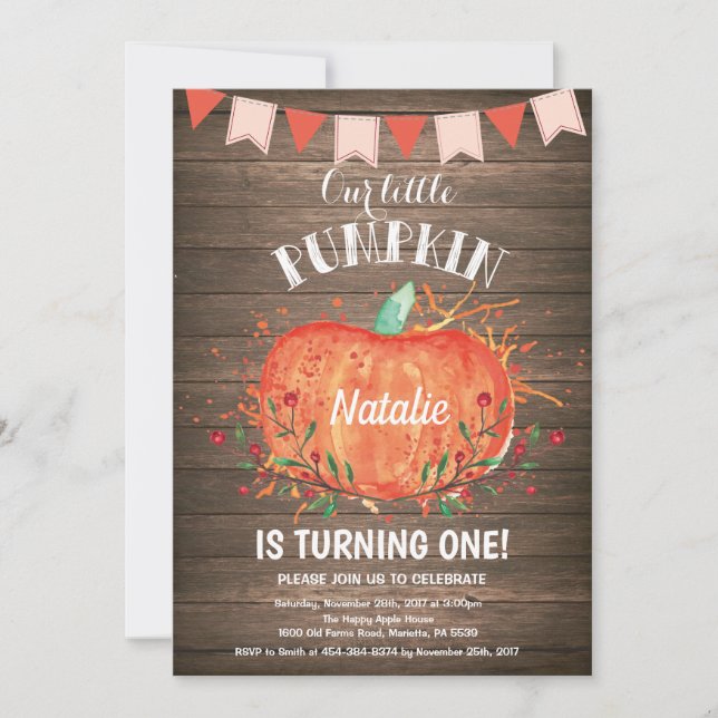 Invitación de cumpleaños de calabaza rusa rosada (Anverso)
