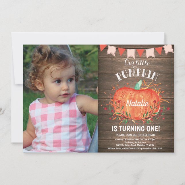 Invitación de cumpleaños de calabaza rústica rosa (Anverso)