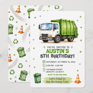 Invitación de cumpleaños de camión de basura   Fie