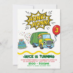 Invitación de cumpleaños de camión de basura   Fie