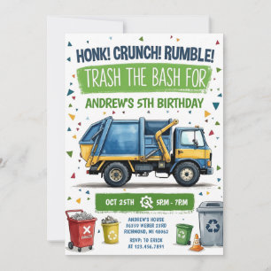Invitación de cumpleaños de camión de basura perso
