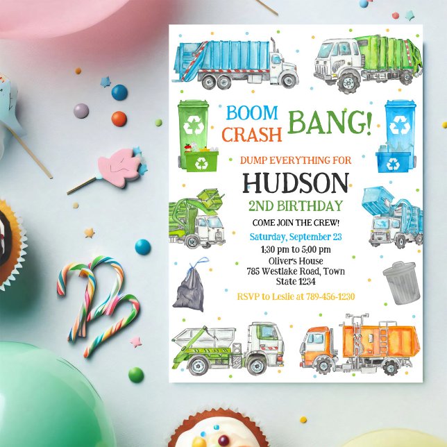 Invitación de cumpleaños de camión de basura volqu (Subido por el creador)