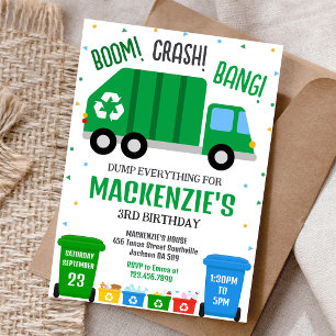 Invitación de cumpleaños de camión de basura volqu