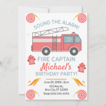 Invitación de Cumpleaños de Camión de Bomberos