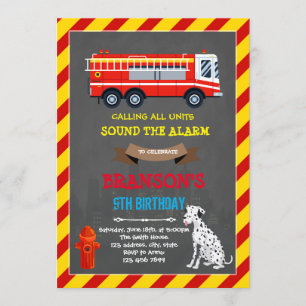Invitación de cumpleaños de camión de bomberos y d